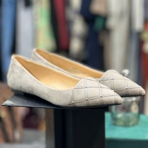 Karl Lagerfeld Paris Nala Women Shoes Gray 8.5 Suede Pointed Quilted Ballet Flat